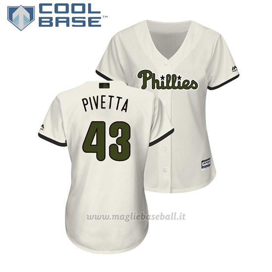 Maglia Baseball Donna Philadelphia Phillies Nick Pivetta 2018 Dia de los Caidos Cool Base Crema